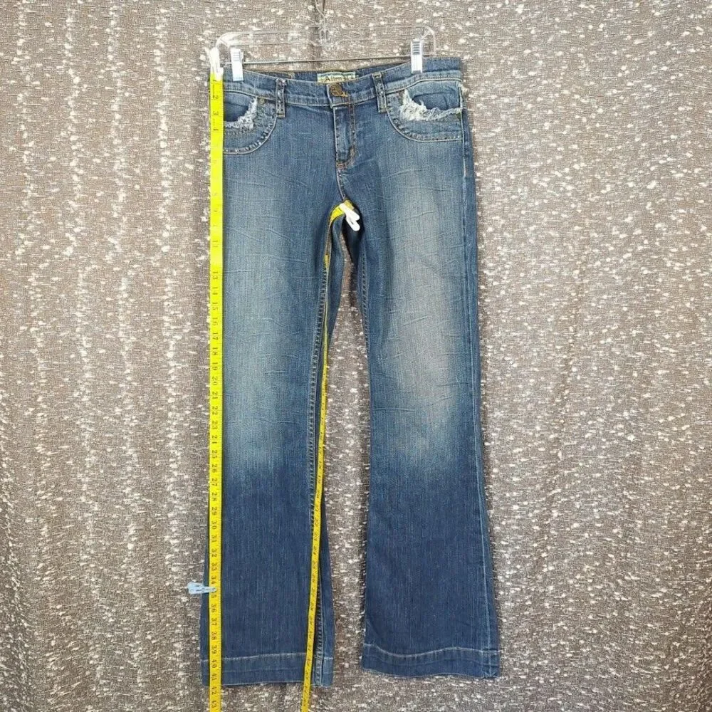 Vintage Y2K Allen B‎ Schwartz Frayed Embellished Flare Denim Jeans Women's 29